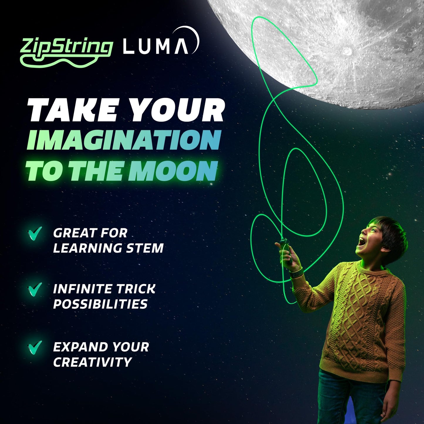 ZipString Luma Replacement Strings – 5-Pack UV Glow Rope Launcher Strings (Glow-in-the-Dark)