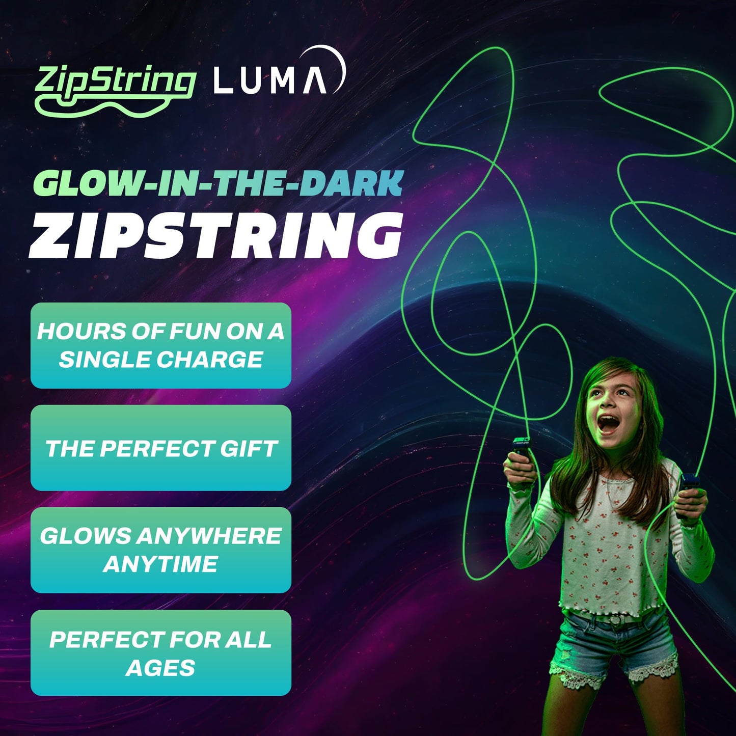 ZipString Luma Replacement Strings – 5-Pack UV Glow Rope Launcher Strings (Glow-in-the-Dark)