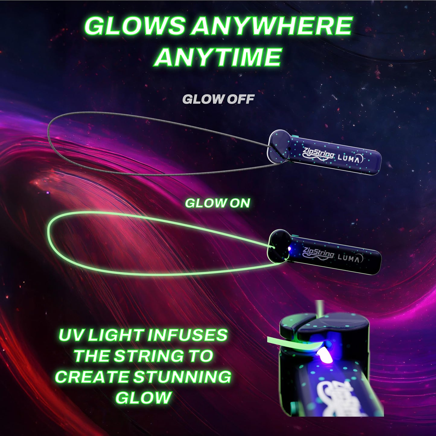 ZipString Luma Replacement Strings – 5-Pack UV Glow Rope Launcher Strings (Glow-in-the-Dark)