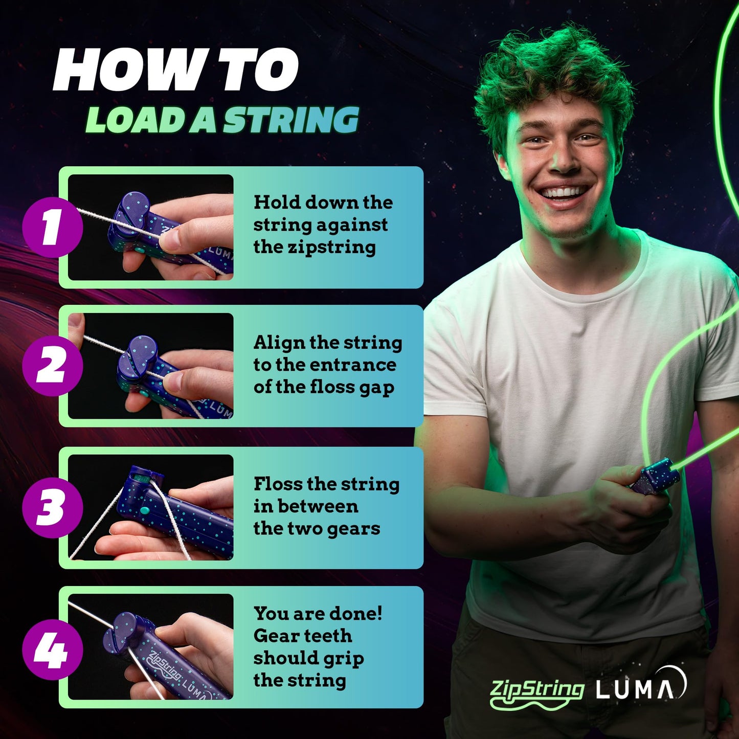 ZipString Luma Replacement Strings – 5-Pack UV Glow Rope Launcher Strings (Glow-in-the-Dark)