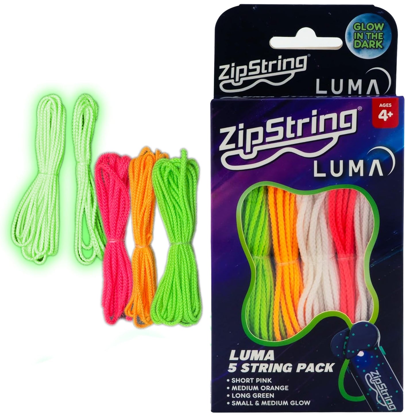 ZipString Luma Replacement Strings – 5-Pack UV Glow Rope Launcher Strings (Glow-in-the-Dark)