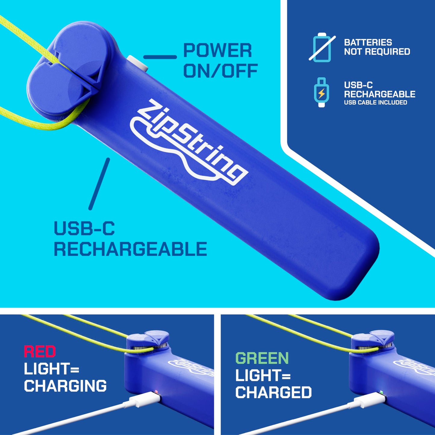ZipString Original - Shark Tank Rope Launcher Toy for Kids & Adults | Bold Blue