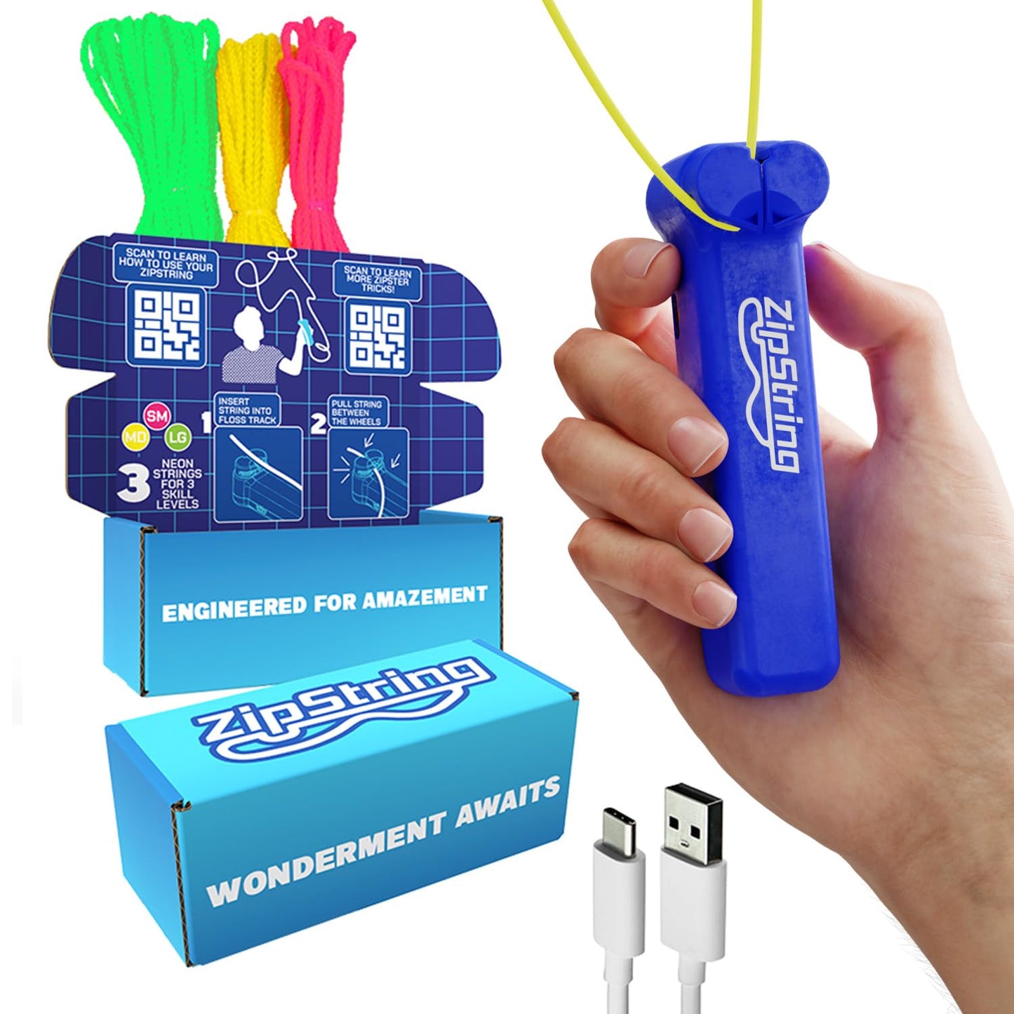 ZipString Original - Shark Tank Rope Launcher Toy for Kids & Adults | Bold Blue