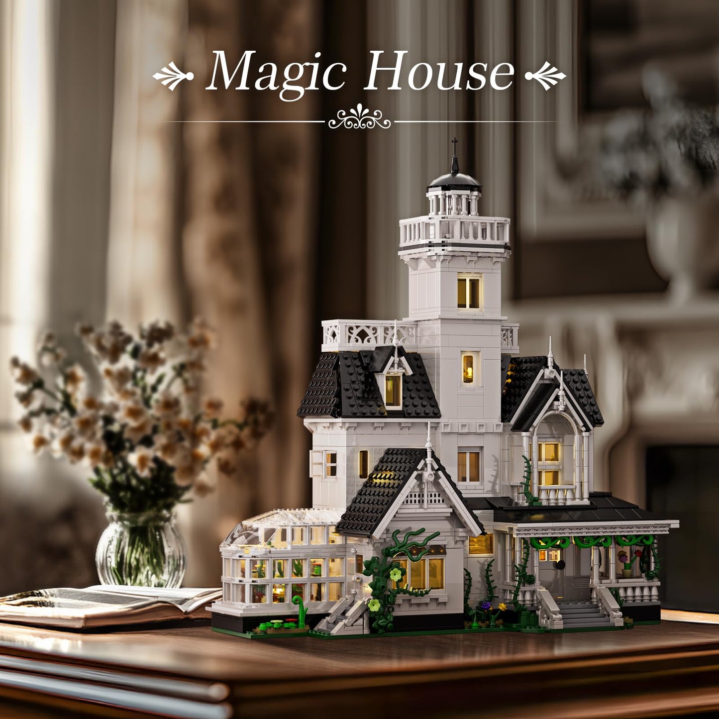 ZIQILIGHTING Magic House Building Set with LED Light – Owens House 1877-Piece Architecture Kit
