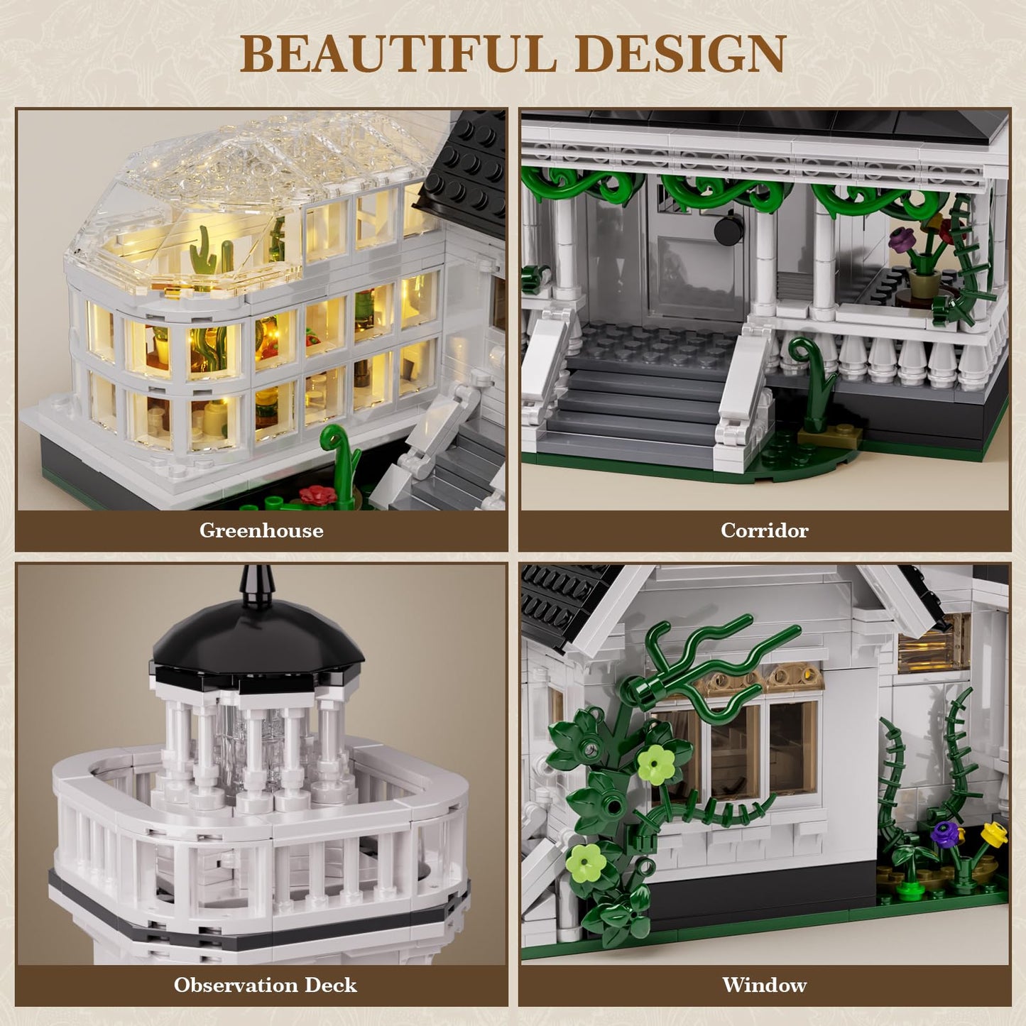 ZIQILIGHTING Magic House Building Set with LED Light – Owens House 1877-Piece Architecture Kit