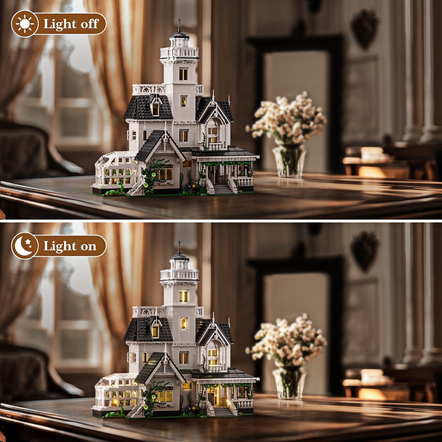 ZIQILIGHTING Magic House Building Set with LED Light – Owens House 1877-Piece Architecture Kit