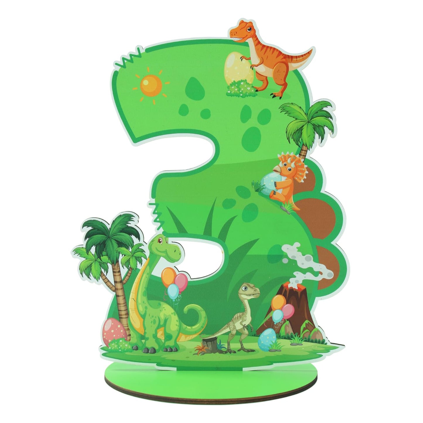 ZiQilin Dinosaur 3rd Birthday Number Sign Centerpiece – Green Theme