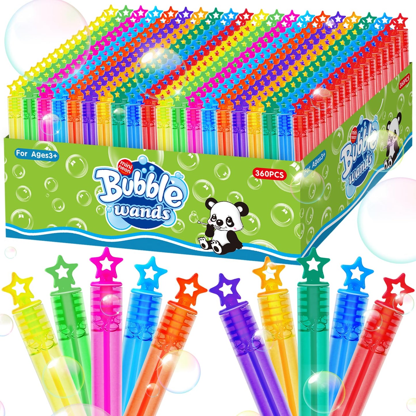 ZIRSENG 360-Piece Mini Bubble Wands in 10 Colors | Party Favors Bulk for Kids