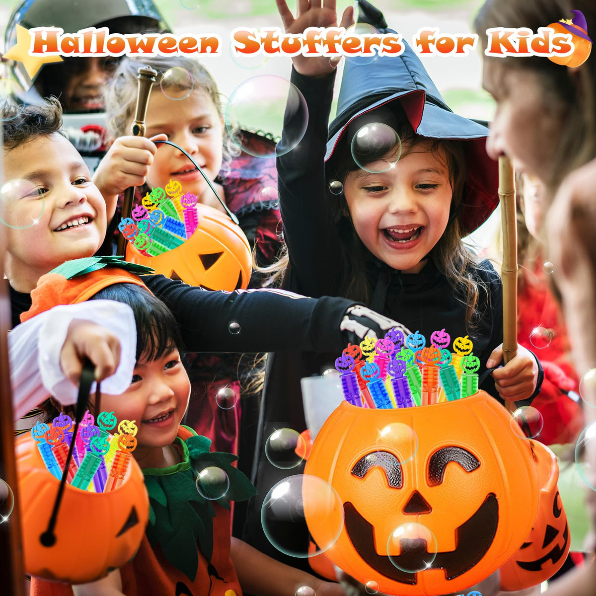 ZIRSENG 80 Piece Halloween Bubble Wands Bulk — Safe Colorful Party Favors for Kids