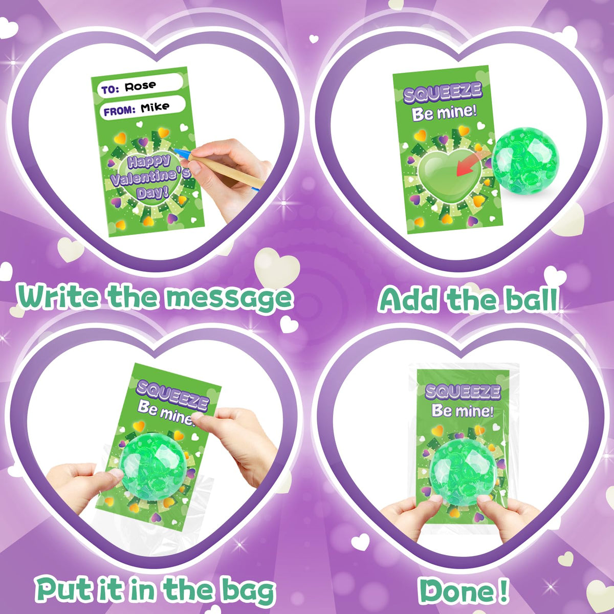 ZIRSENG 30-Pack Valentines Day Stress Balls & Card Gift Set for Classrooms