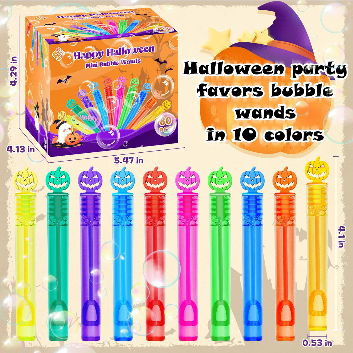ZIRSENG 80 Piece Halloween Bubble Wands Bulk — Safe Colorful Party Favors for Kids