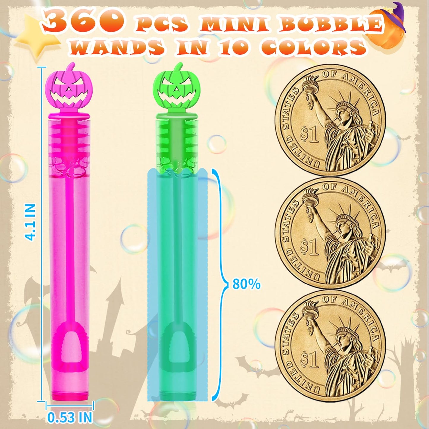 ZIRSENG 80 Piece Halloween Bubble Wands Bulk — Safe Colorful Party Favors for Kids