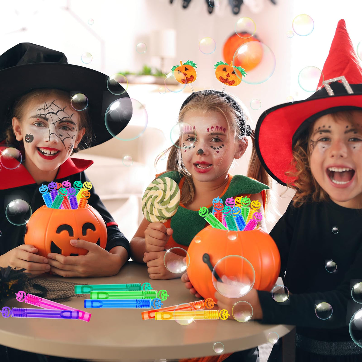 ZIRSENG 80 Piece Halloween Bubble Wands Bulk — Safe Colorful Party Favors for Kids