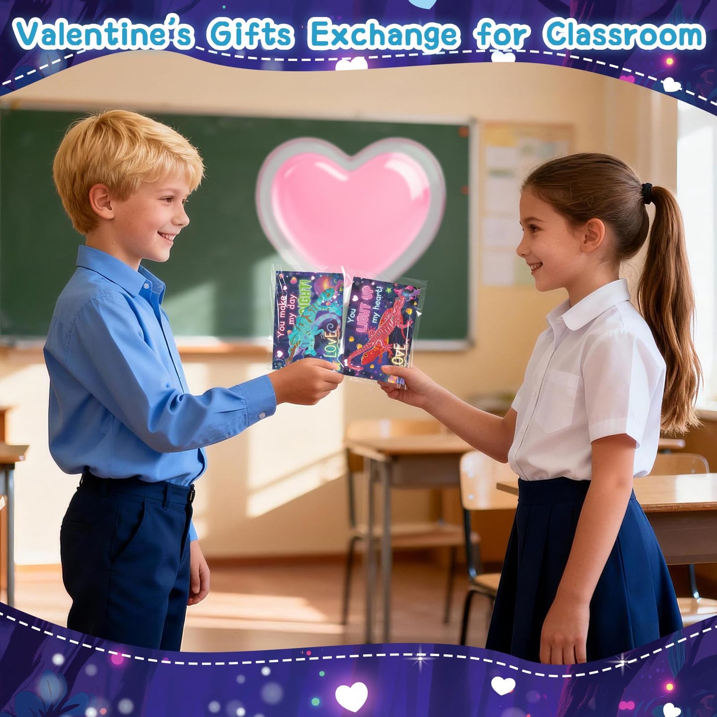 ZIRSENG 24 Pack Glow-in-the-Dark Lizards — Valentines Cards & Classroom Gifts