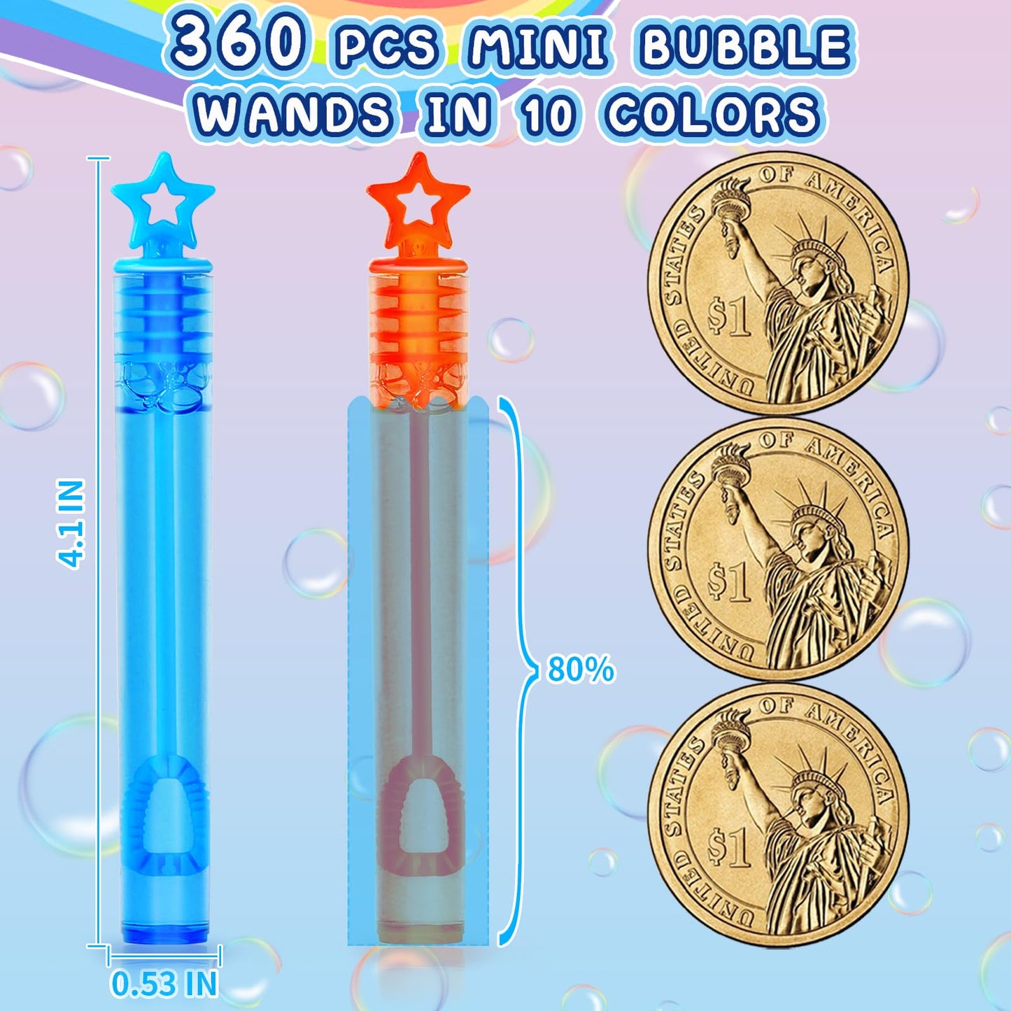 ZIRSENG 360-Piece Mini Bubble Wands in 10 Colors | Party Favors Bulk for Kids