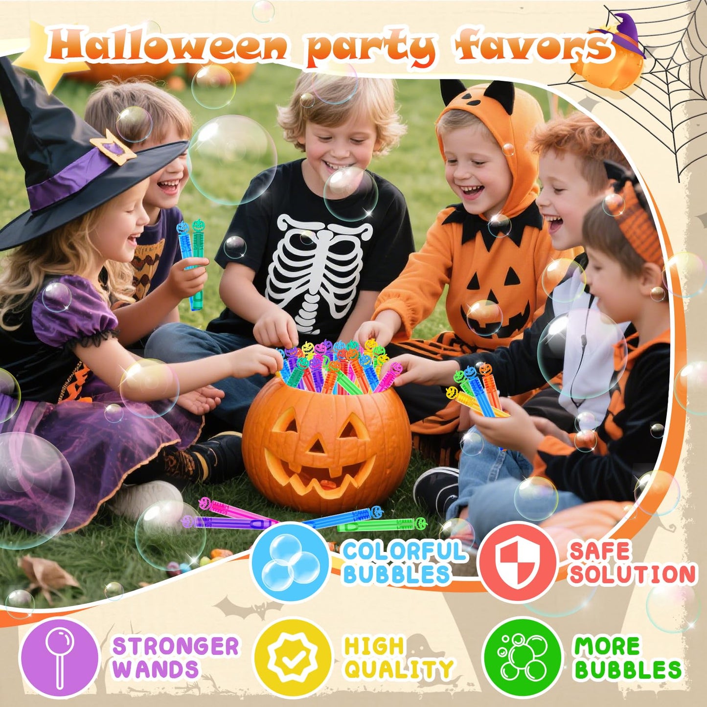 ZIRSENG 80 Piece Halloween Bubble Wands Bulk — Safe Colorful Party Favors for Kids
