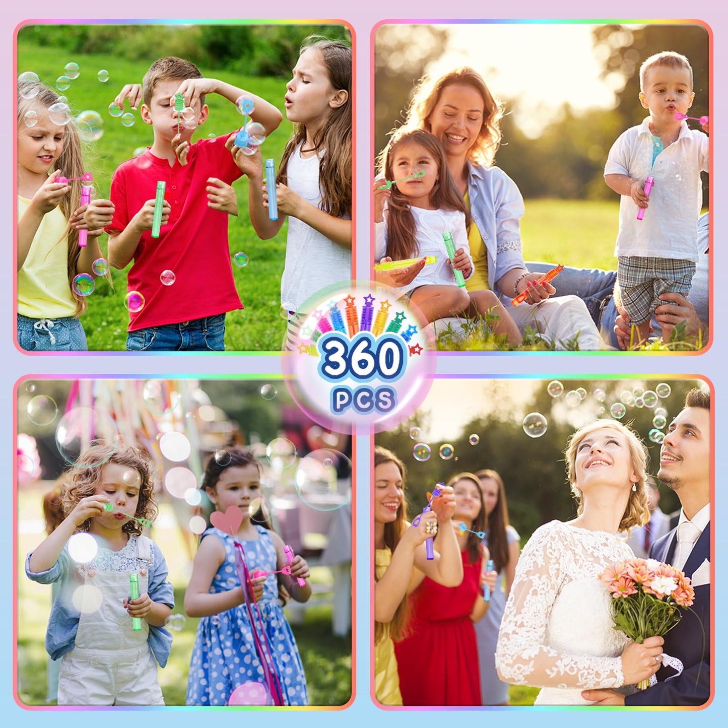 ZIRSENG 360-Piece Mini Bubble Wands in 10 Colors | Party Favors Bulk for Kids