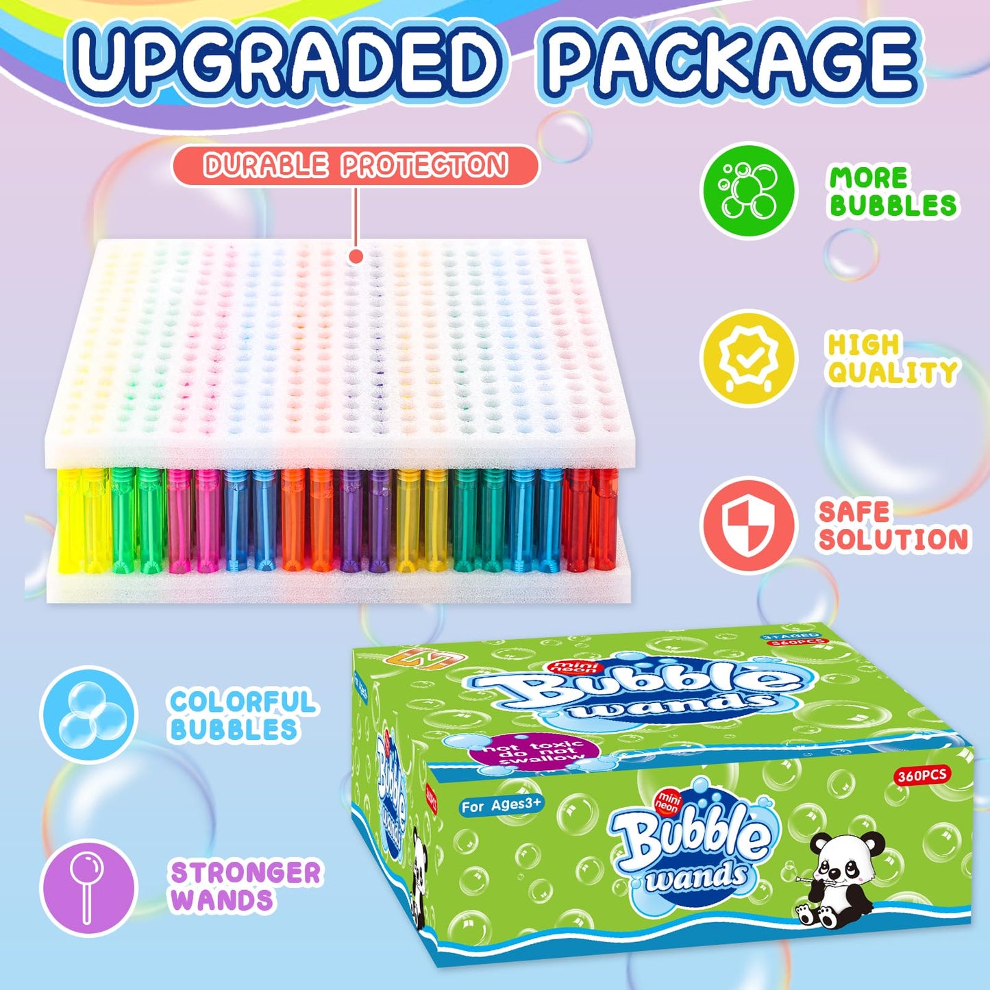 ZIRSENG 360-Piece Mini Bubble Wands in 10 Colors | Party Favors Bulk for Kids