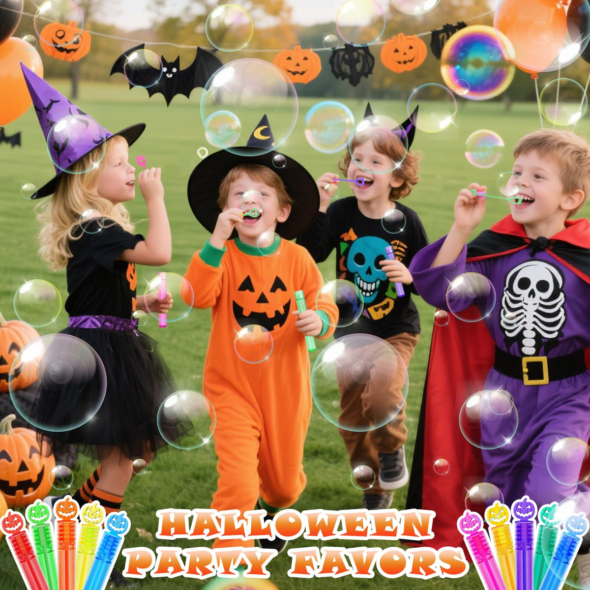ZIRSENG 80 Piece Halloween Bubble Wands Bulk — Safe Colorful Party Favors for Kids