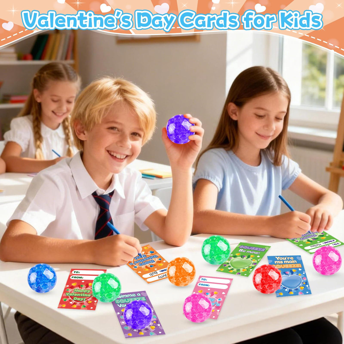 ZIRSENG 30-Pack Valentines Day Stress Balls & Card Gift Set for Classrooms