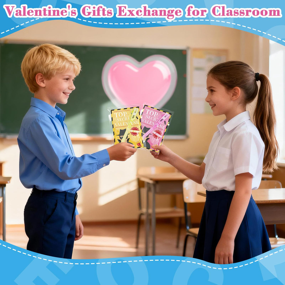 ZIRSENG 24-Pack Valentines Invisi-ble Ink Pens with Cards & Bags – Spy Theme Classroom Gifts