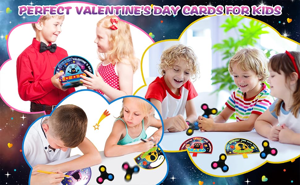 ZIRSENG 28-Pack Valentines Spinner Set with Alien Cards – Classroom Gifts