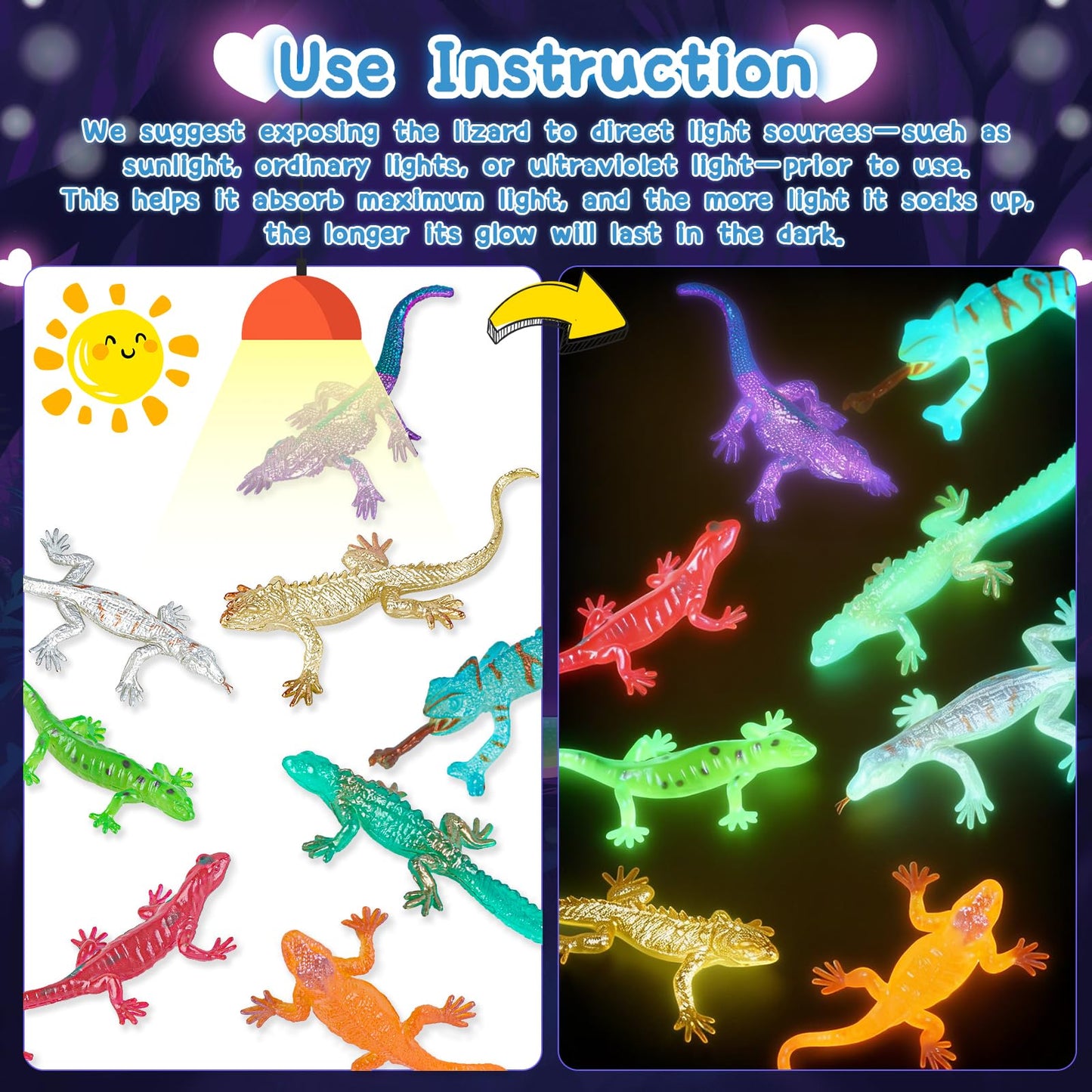 ZIRSENG 24 Pack Glow-in-the-Dark Lizards — Valentines Cards & Classroom Gifts