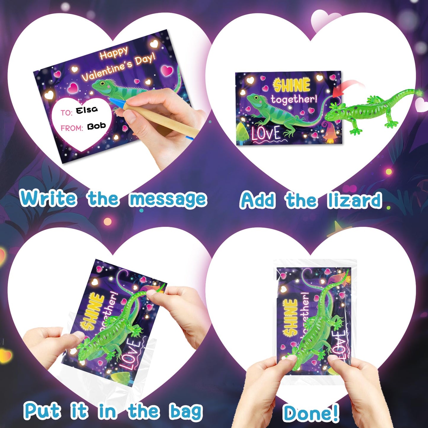 ZIRSENG 24 Pack Glow-in-the-Dark Lizards — Valentines Cards & Classroom Gifts