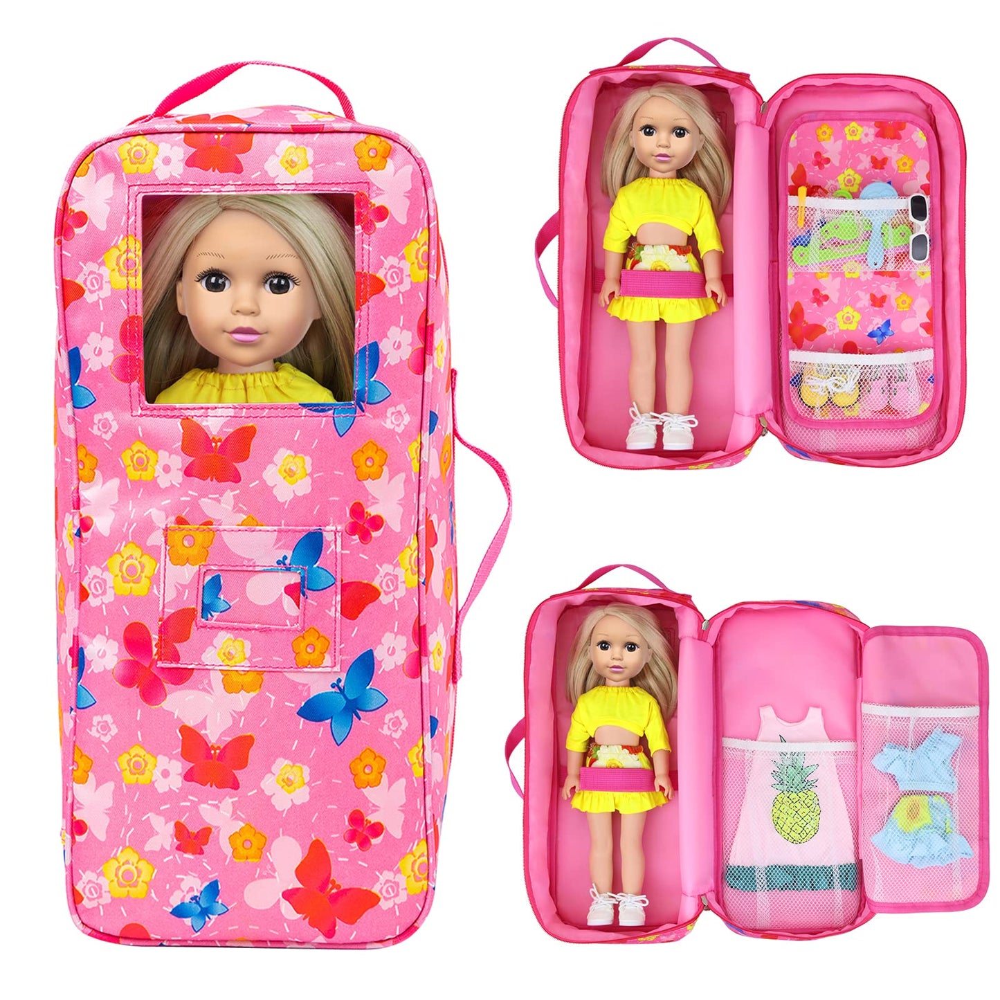 ZITA ELEMENT Quality 14.5 Inch Doll Carrier Case – Butterfly Design Travel Bag for 14-14.5 Inch Dolls