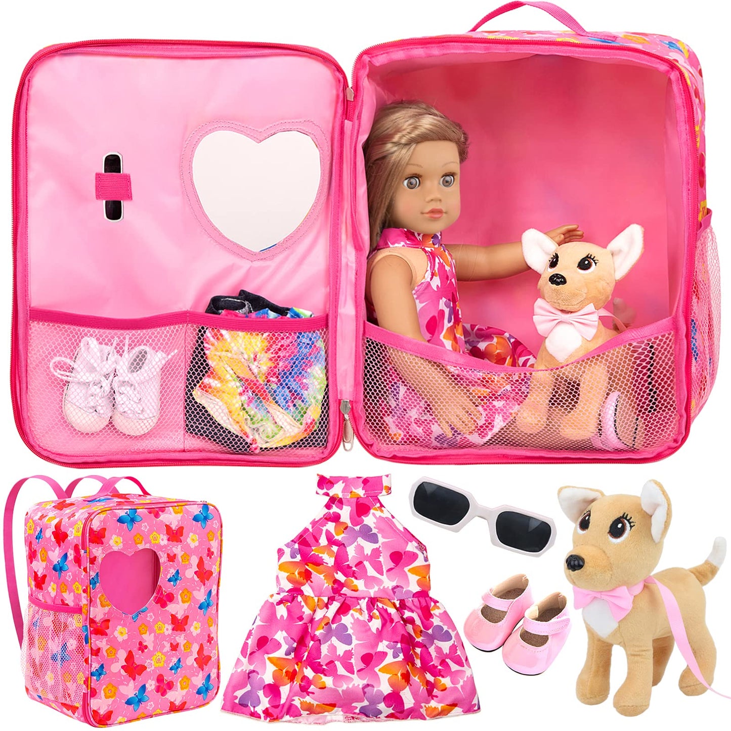 ZITA ELEMENT 18-Inch Doll Backpack - Butterfly Design & Clothes Set