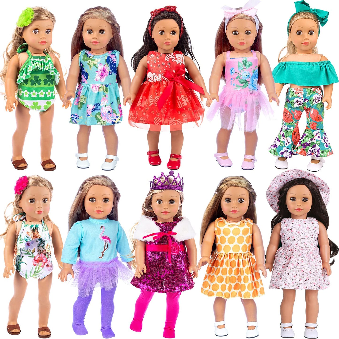ZITA ELEMENT 24-Pcs American Doll Clothes Set for 18-Inch Dolls – Dresses, Swimsuits, Tights