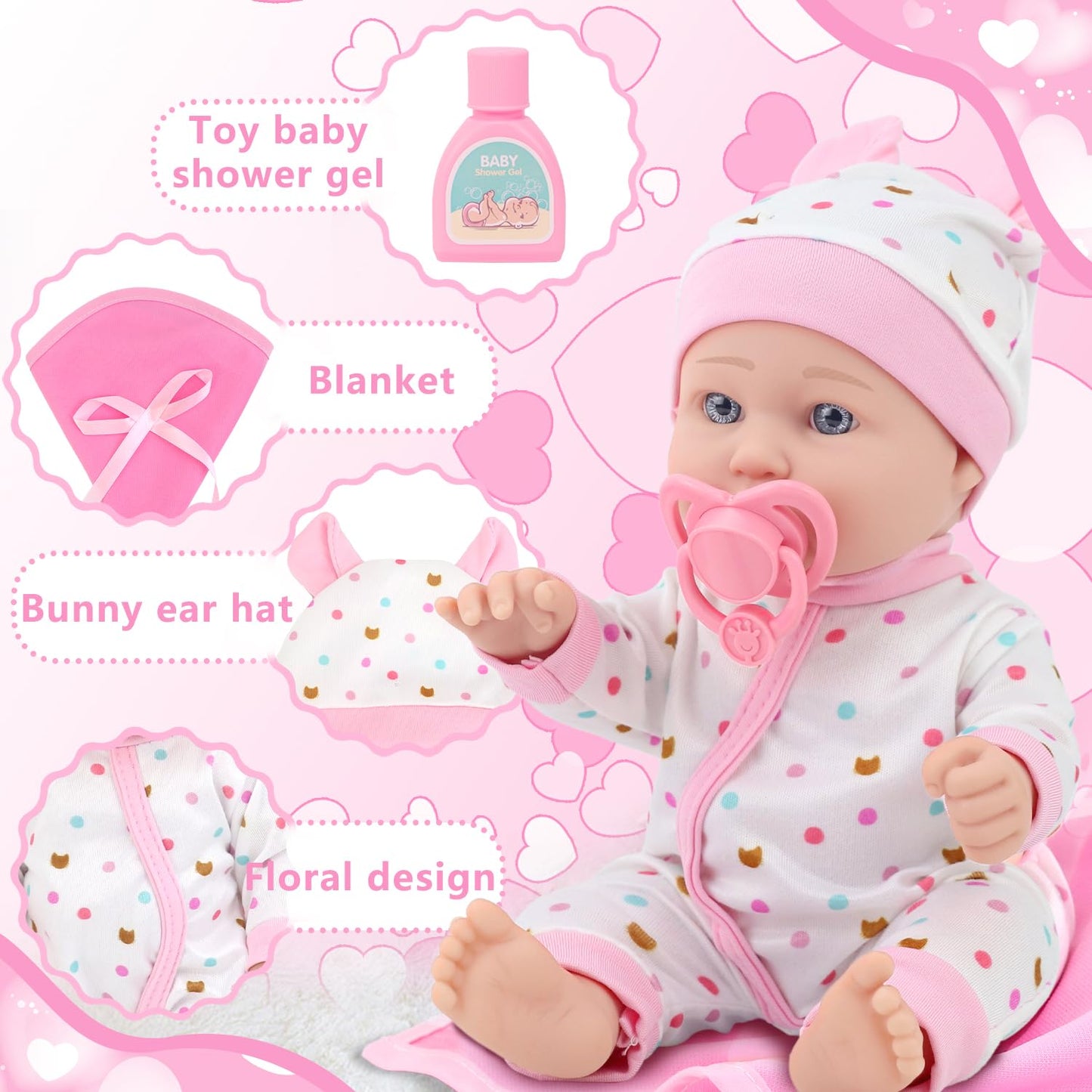 ZITA ELEMENT 12-Inch Baby Doll Sleeping Basket Set | 13-Piece Soft Doll & Accessories in Gift Box