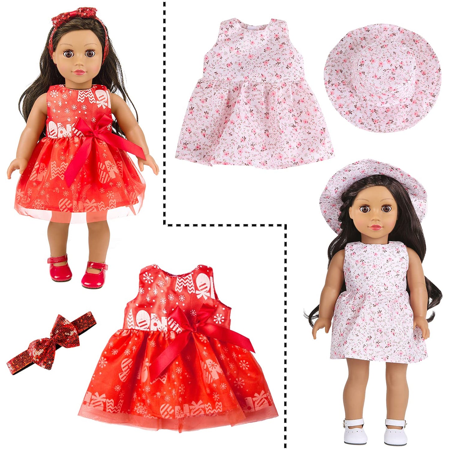 ZITA ELEMENT 24-Pcs American Doll Clothes Set for 18-Inch Dolls – Dresses, Swimsuits, Tights