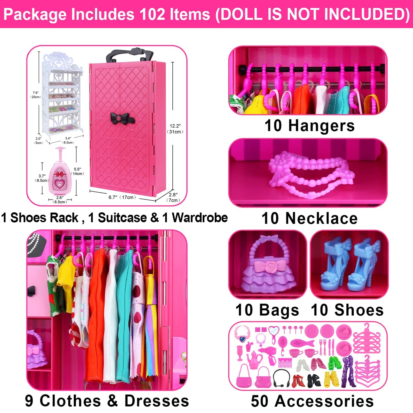 ZITA ELEMENT 11.5-Inch Doll Wardrobe Set – 101-Piece Clothes & Accessories for 11.5-Inch Dolls