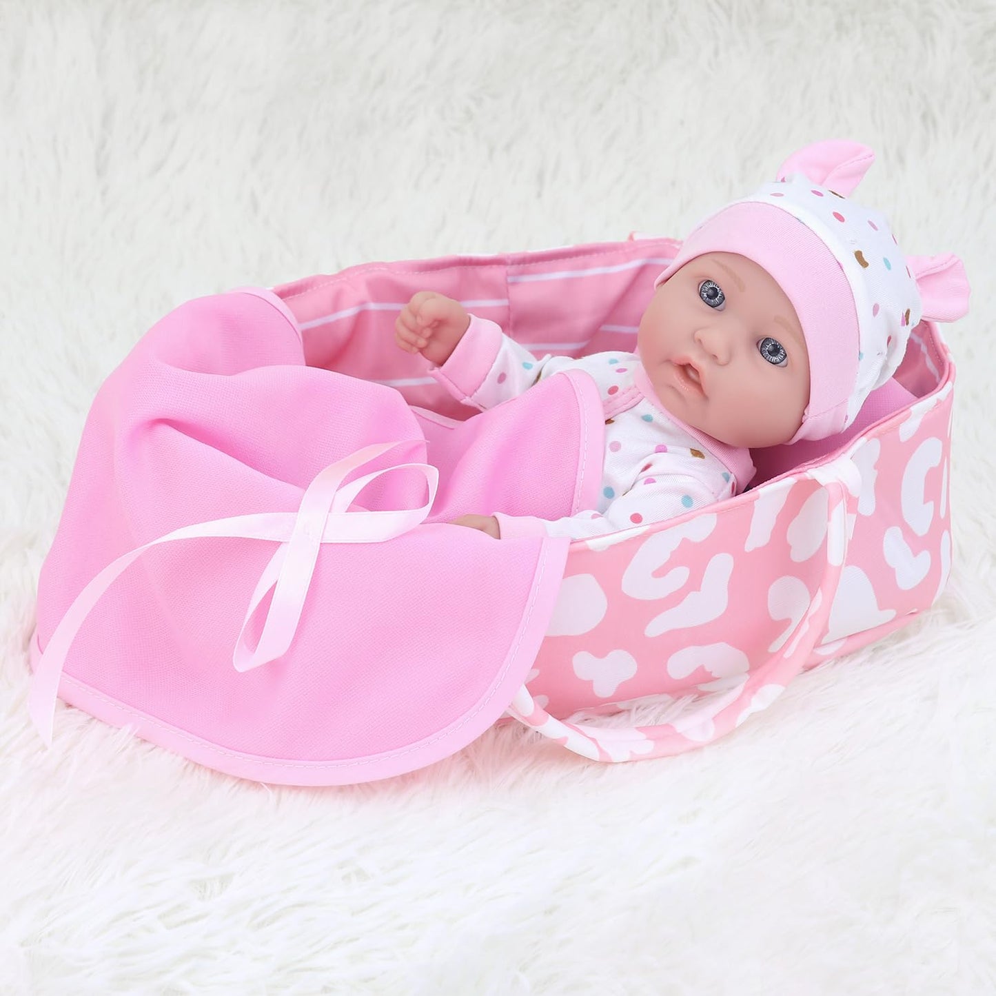 ZITA ELEMENT 12-Inch Baby Doll Sleeping Basket Set | 13-Piece Soft Doll & Accessories in Gift Box