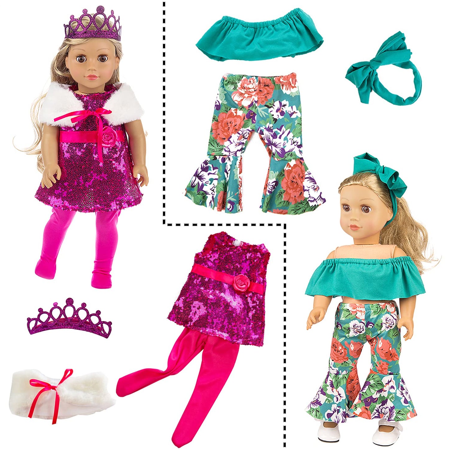 ZITA ELEMENT 24-Pcs American Doll Clothes Set for 18-Inch Dolls – Dresses, Swimsuits, Tights