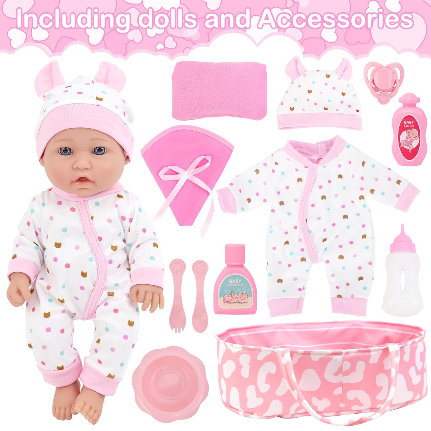 ZITA ELEMENT 12-Inch Baby Doll Sleeping Basket Set | 13-Piece Soft Doll & Accessories in Gift Box