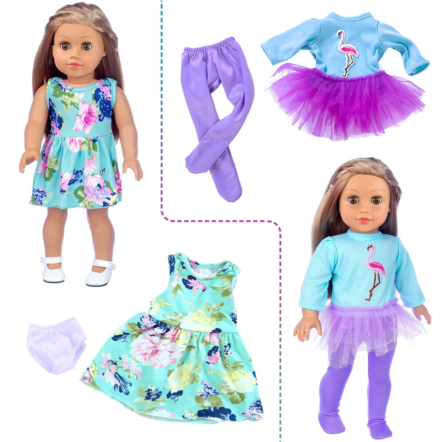ZITA ELEMENT 24-Pcs American Doll Clothes Set for 18-Inch Dolls – Dresses, Swimsuits, Tights
