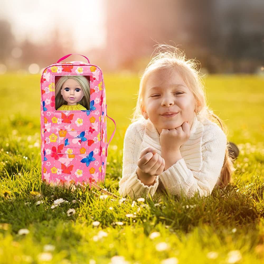 ZITA ELEMENT Quality 14.5 Inch Doll Carrier Case – Butterfly Design Travel Bag for 14-14.5 Inch Dolls