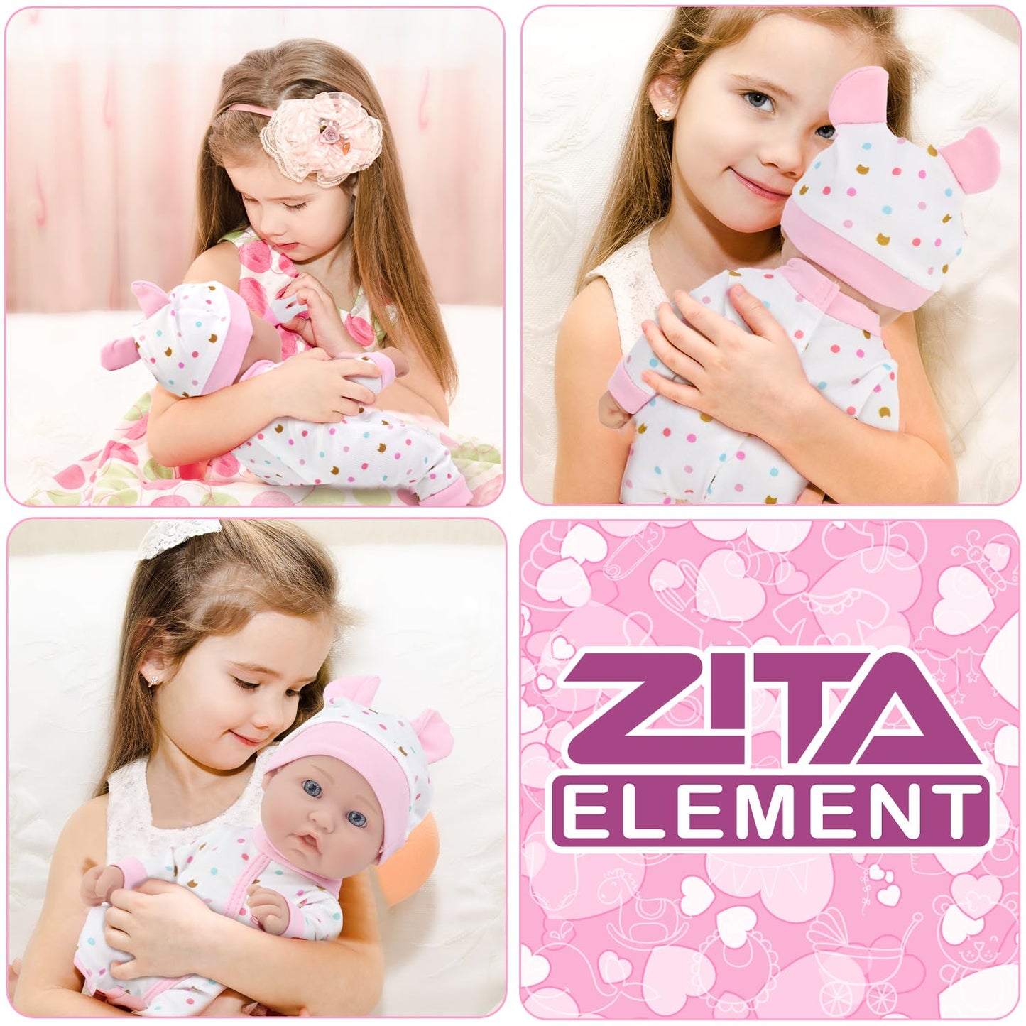 ZITA ELEMENT 12-Inch Baby Doll Sleeping Basket Set | 13-Piece Soft Doll & Accessories in Gift Box