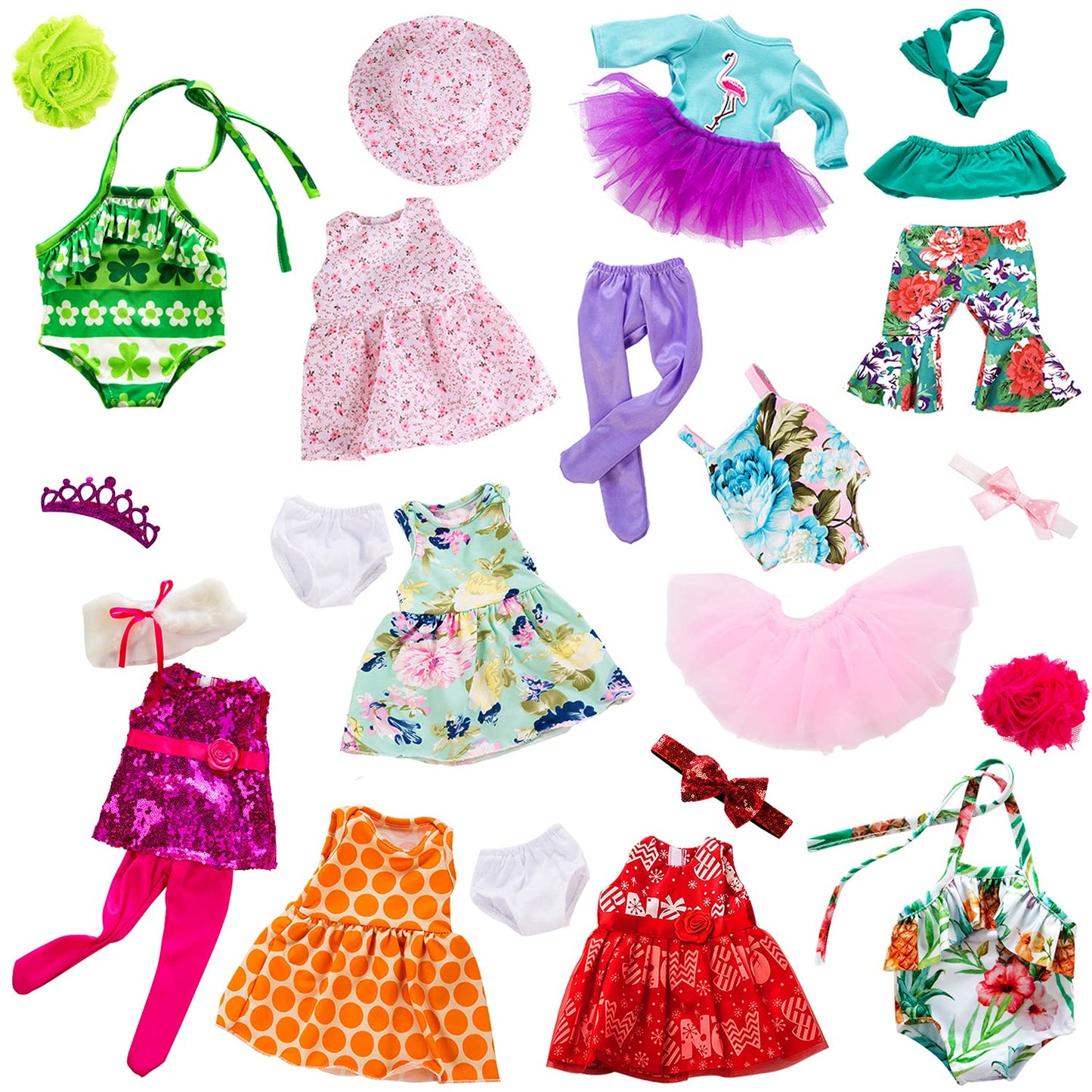ZITA ELEMENT 24-Pcs American Doll Clothes Set for 18-Inch Dolls – Dresses, Swimsuits, Tights