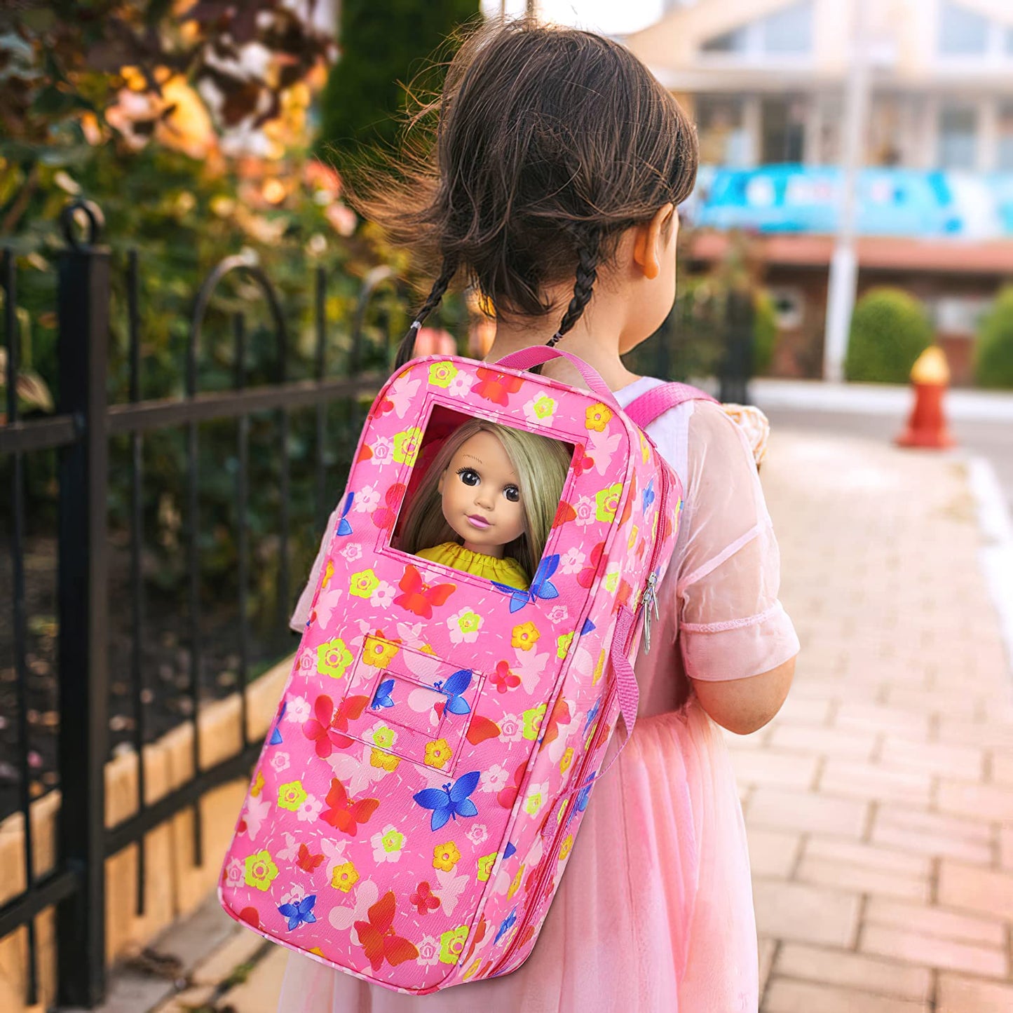 ZITA ELEMENT Quality 14.5 Inch Doll Carrier Case – Butterfly Design Travel Bag for 14-14.5 Inch Dolls