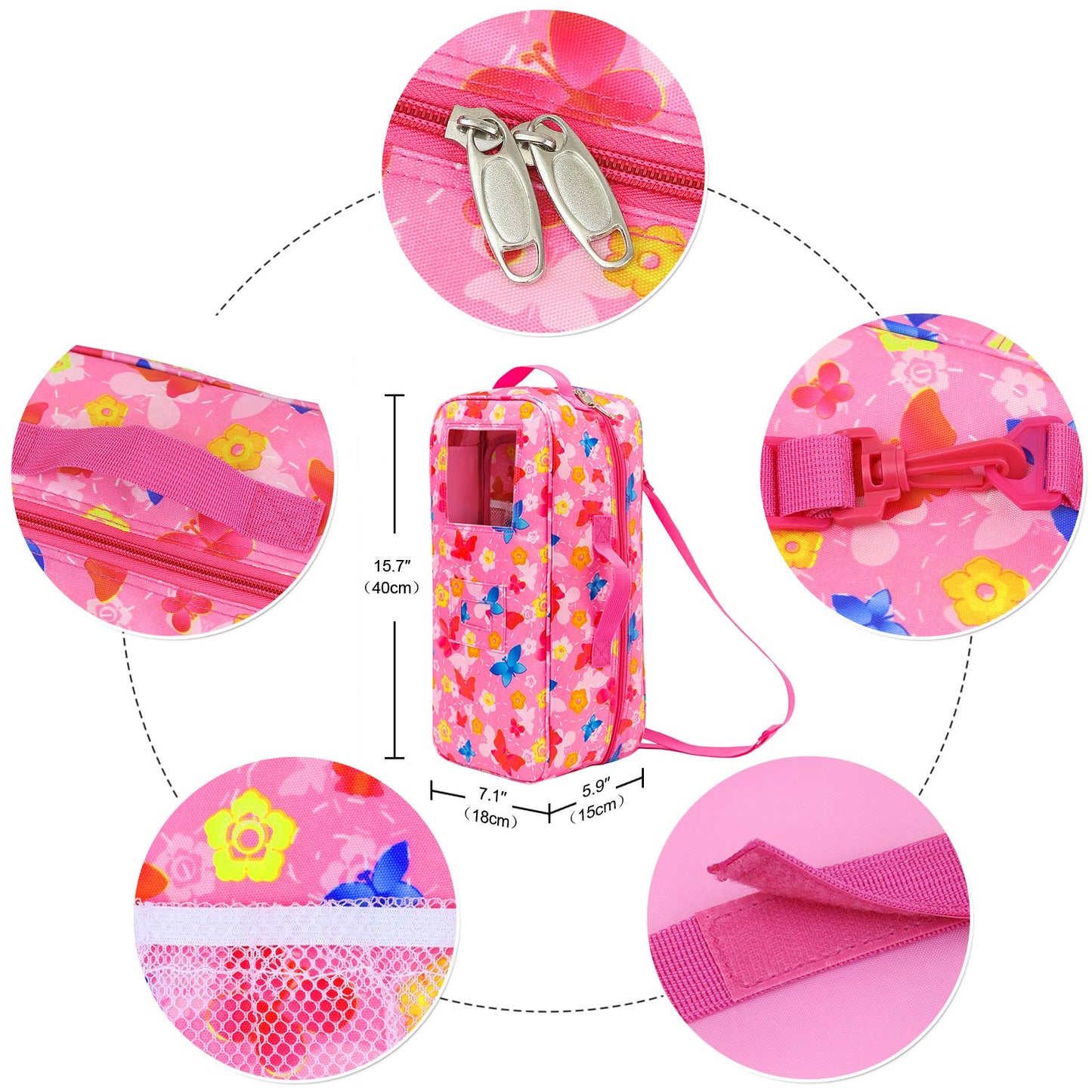 ZITA ELEMENT Quality 14.5 Inch Doll Carrier Case – Butterfly Design Travel Bag for 14-14.5 Inch Dolls
