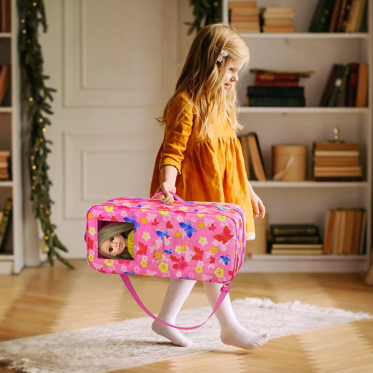 ZITA ELEMENT Quality 14.5 Inch Doll Carrier Case – Butterfly Design Travel Bag for 14-14.5 Inch Dolls