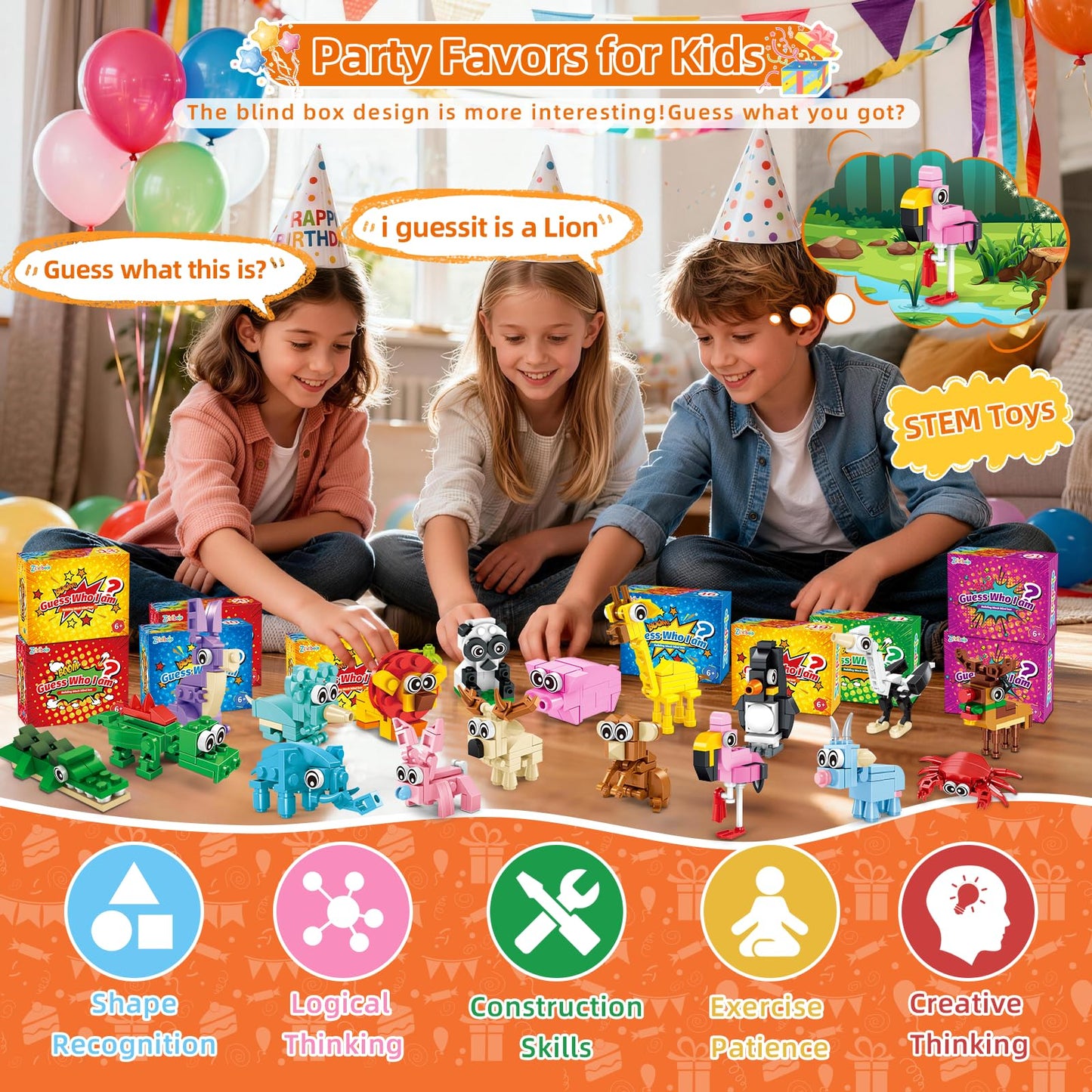 Zitetbolo 24 Pack Animal Building Blocks – 3-in-1 Mini Models for Kids Parties & Classroom Prizes