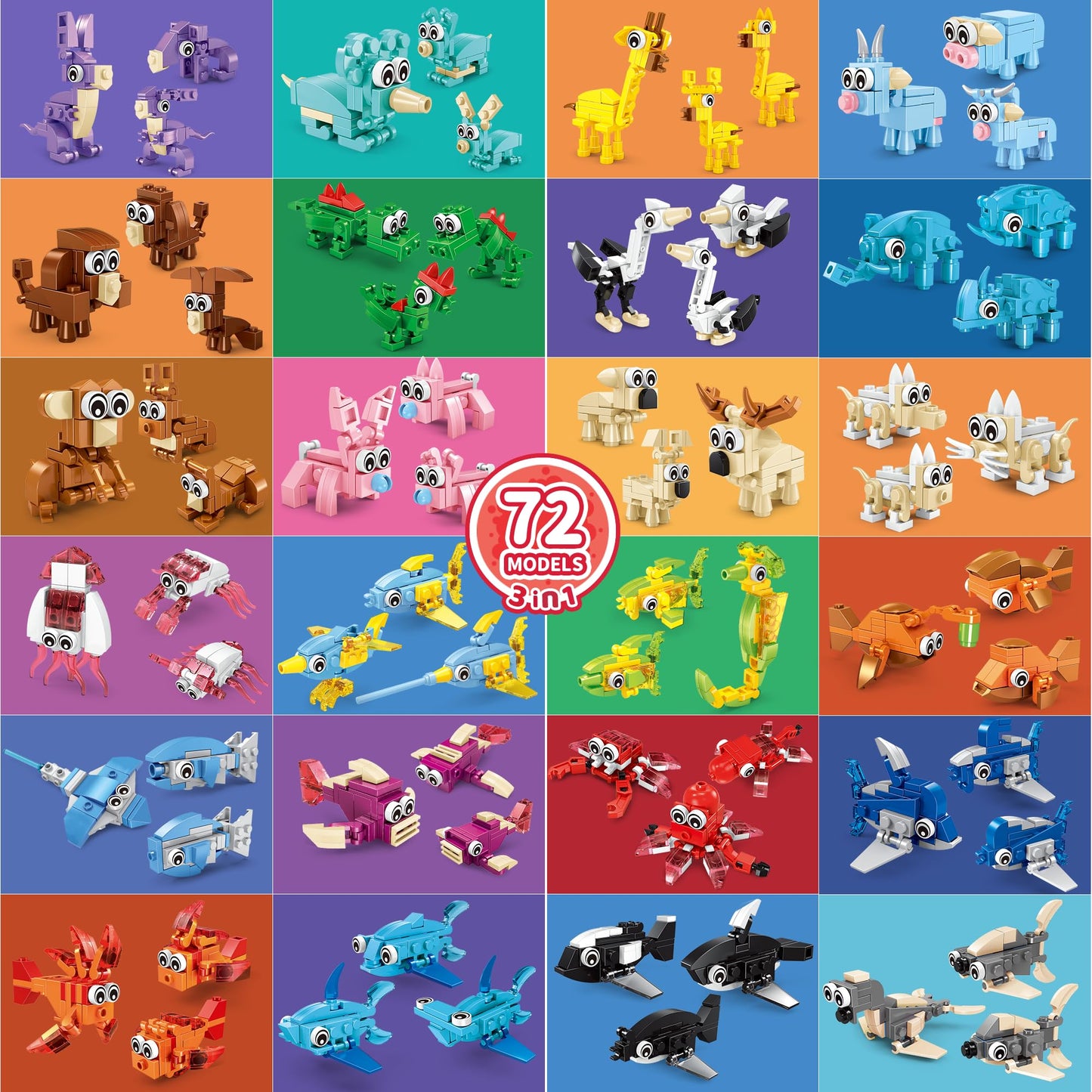 Zitetbolo 24-Pack Animals Building Blocks — 72 Models, Party Favors & Classroom Prizes