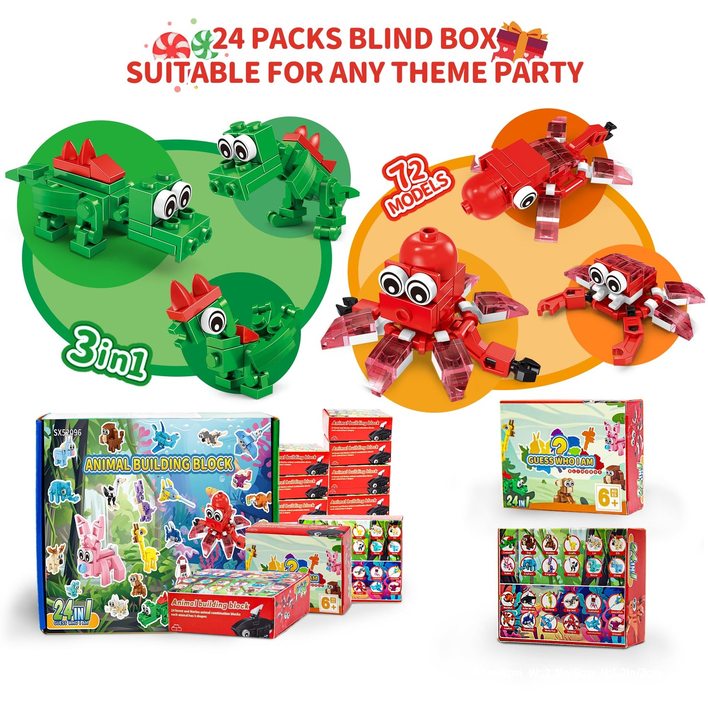 Zitetbolo 24-Pack Animals Building Blocks — 72 Models, Party Favors & Classroom Prizes