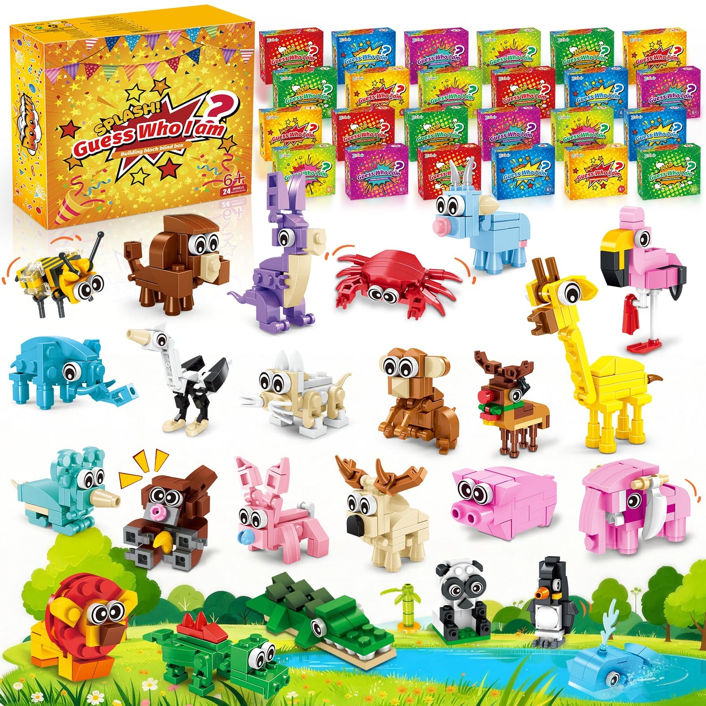 Zitetbolo 24 Pack Animal Building Blocks – 3-in-1 Mini Models for Kids Parties & Classroom Prizes