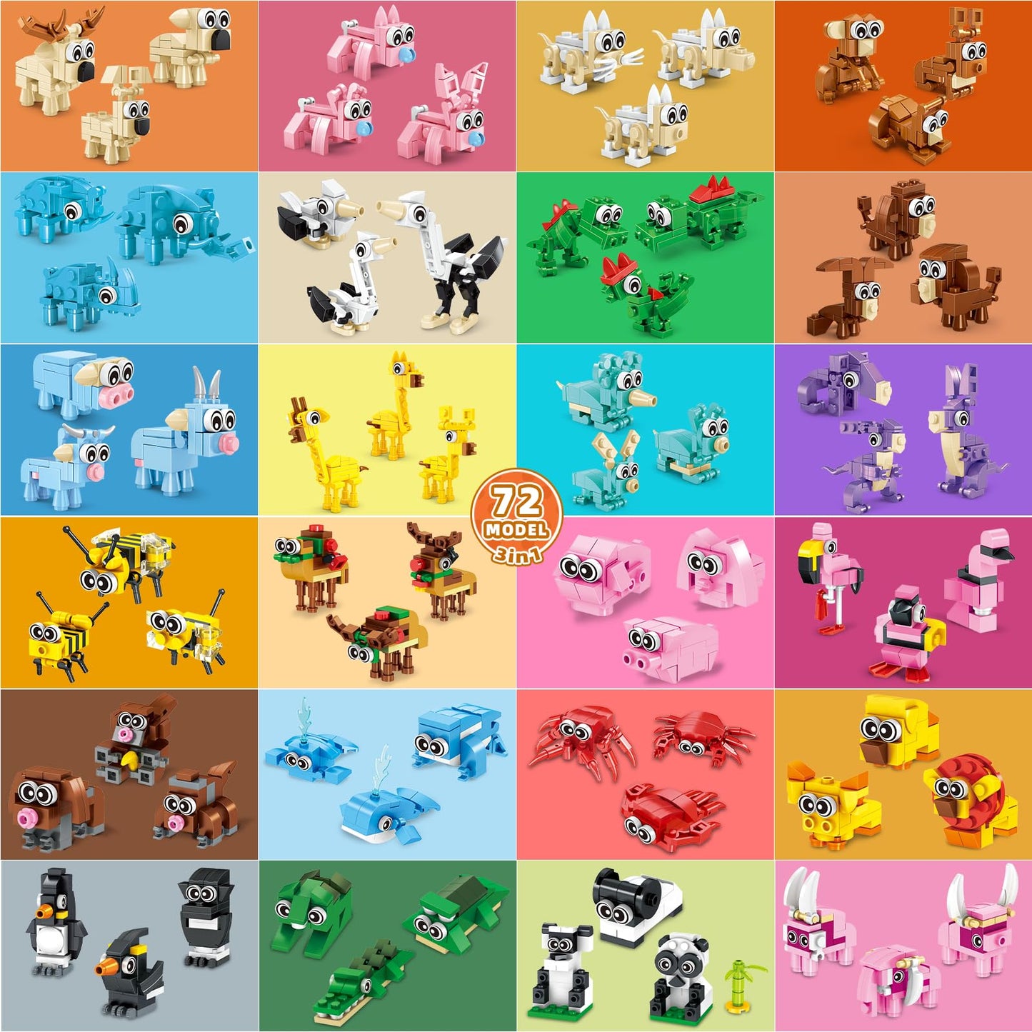 Zitetbolo 24 Pack Animal Building Blocks – 3-in-1 Mini Models for Kids Parties & Classroom Prizes