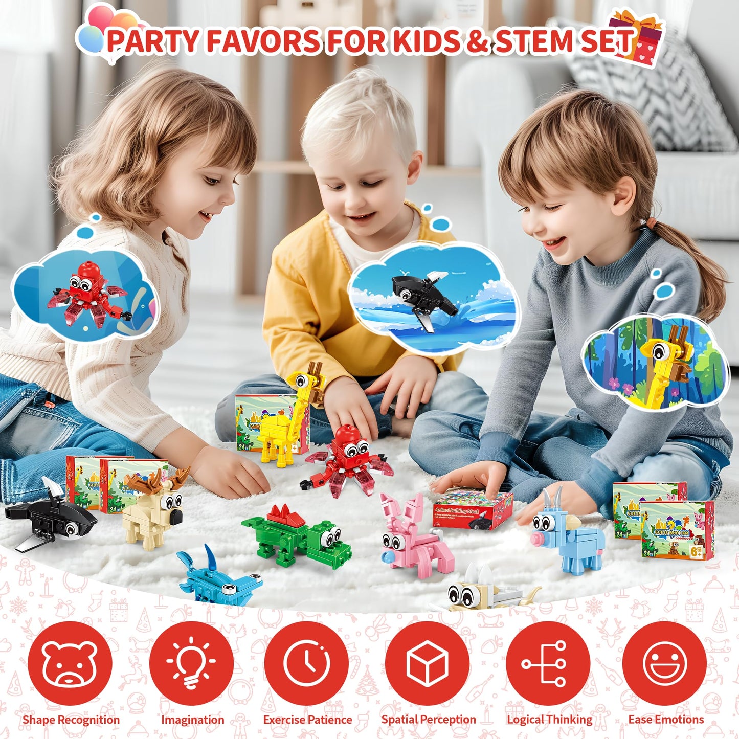 Zitetbolo 24-Pack Animals Building Blocks — 72 Models, Party Favors & Classroom Prizes
